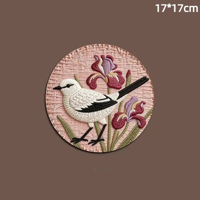 tapis protection tasses rose marron oiseaux fleurs brodés traditionnel artisanal coton polyester