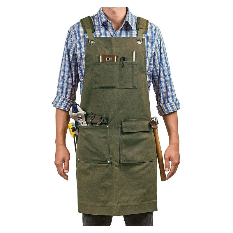 tablier marron toile coton imperméable poches pratique épaulettes nettoyage travail manches électricien mécanicien