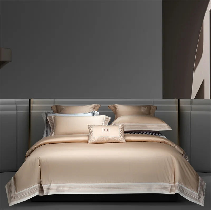 ensemble literie bleu clair broderies moderne 100 coton ultra doux king queen size