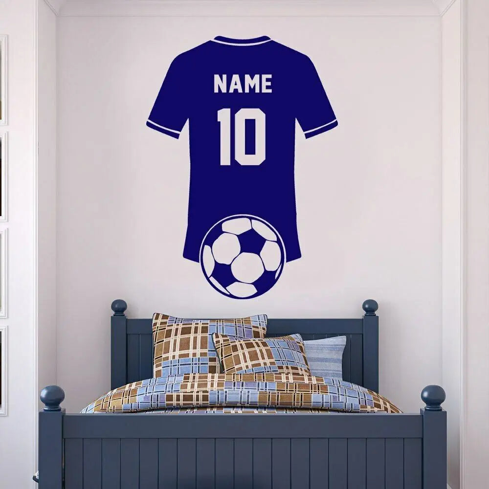 sticker mural sportif maillot football ballon nom numéro noir bleu vert gris adhésif chambre