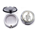 miroir compact argenté bleu doré violet rose religieux classique vierge marie texte