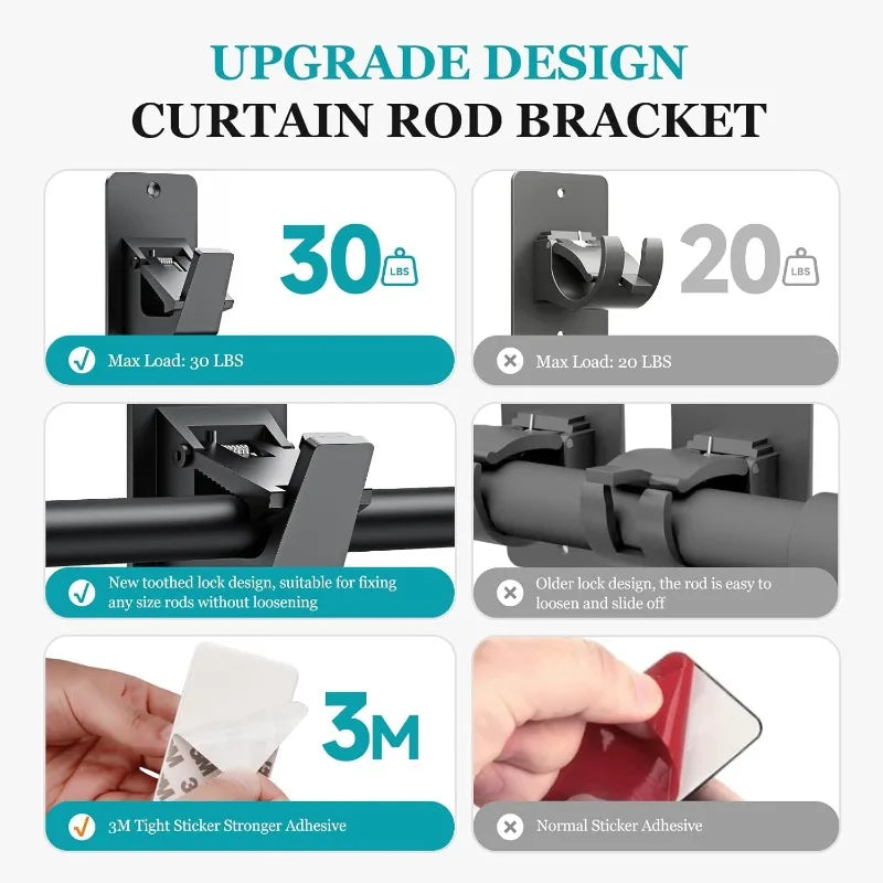 Supports adhésifs supportant un rideau lourd jusqu'à 30lb dans une chambre