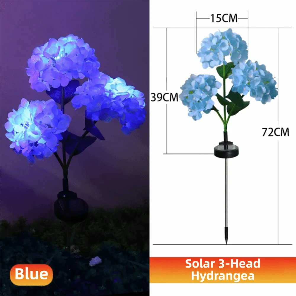 fleurs artificielles lumineuses hortensia bleu rose violet feuilles vertes moderne décoration extérieure panneau solaire