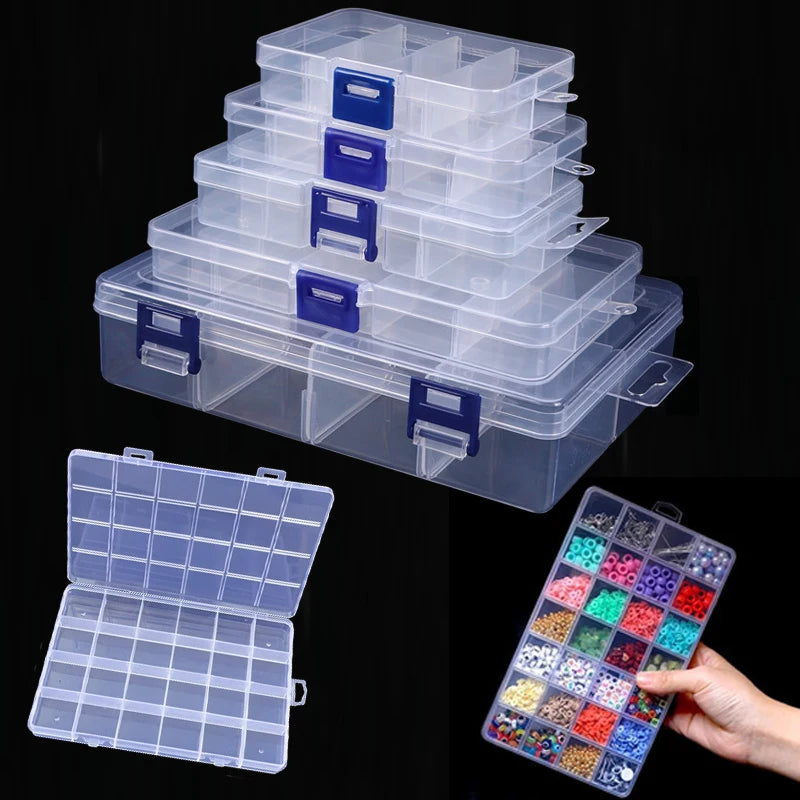 boîtes rangement transparentes modernes 28 cases poignées sécurisées diverse couleur