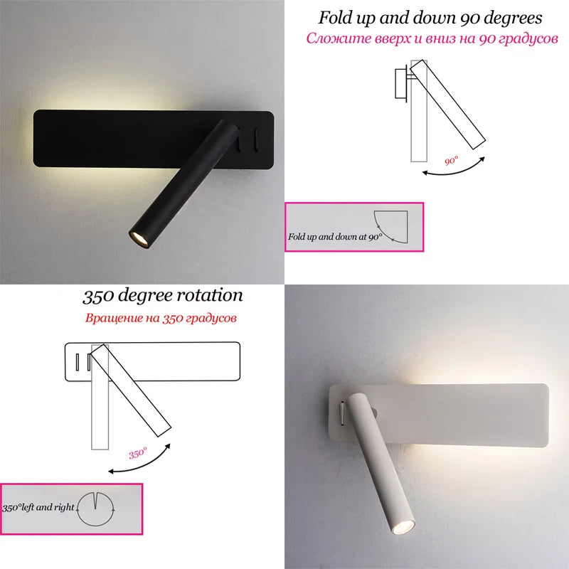 lampe murale led bras articulé moderne noir blanc minimaliste fixée mur