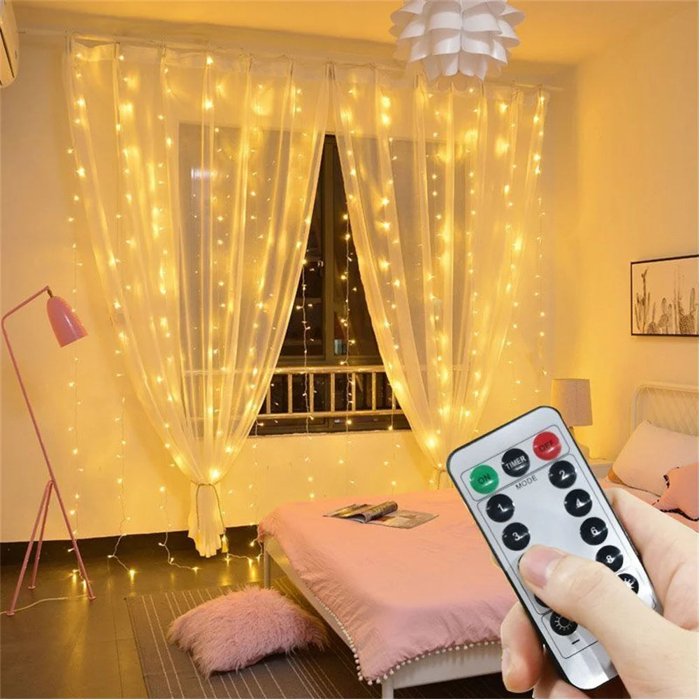 rideau lumineux led blanc décoration chambre mariage noël télécommande usb 3x3m 300 leds