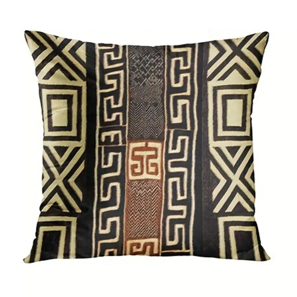 housse coussin polyester motif géométrique noir marron décoration intérieure moderne lit salon