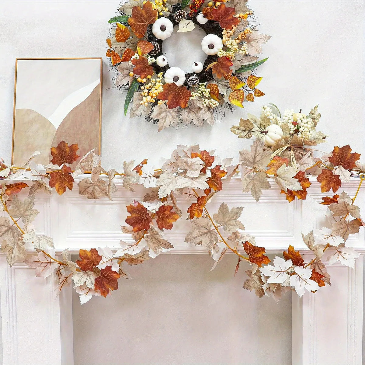 guirlande feuilles érable automne decoration murale crochets feuilles marron grises table cheminée festive