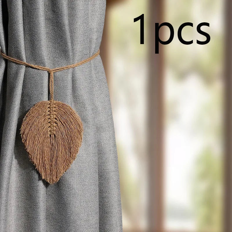 accessoires fenetre rideau boho chic feuille tisse marron blanc gris opacite tressé decoration maison