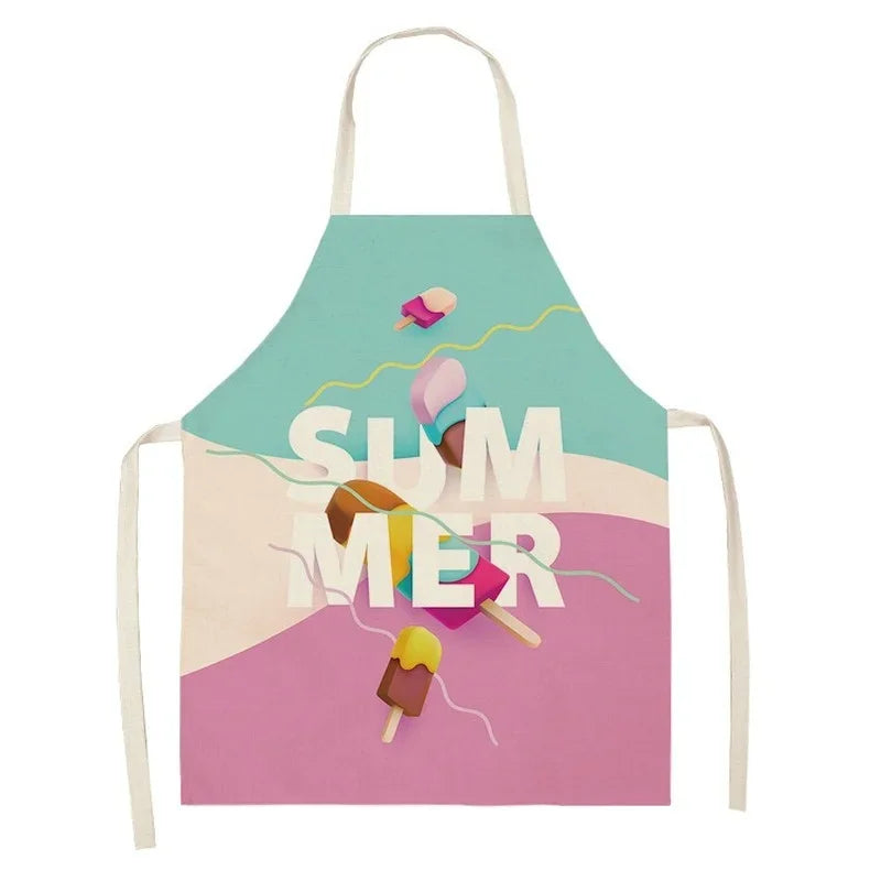 tablier cuisine lin imprimé crème glacée glace donuts moderne enfant adulte rose blanc bleu