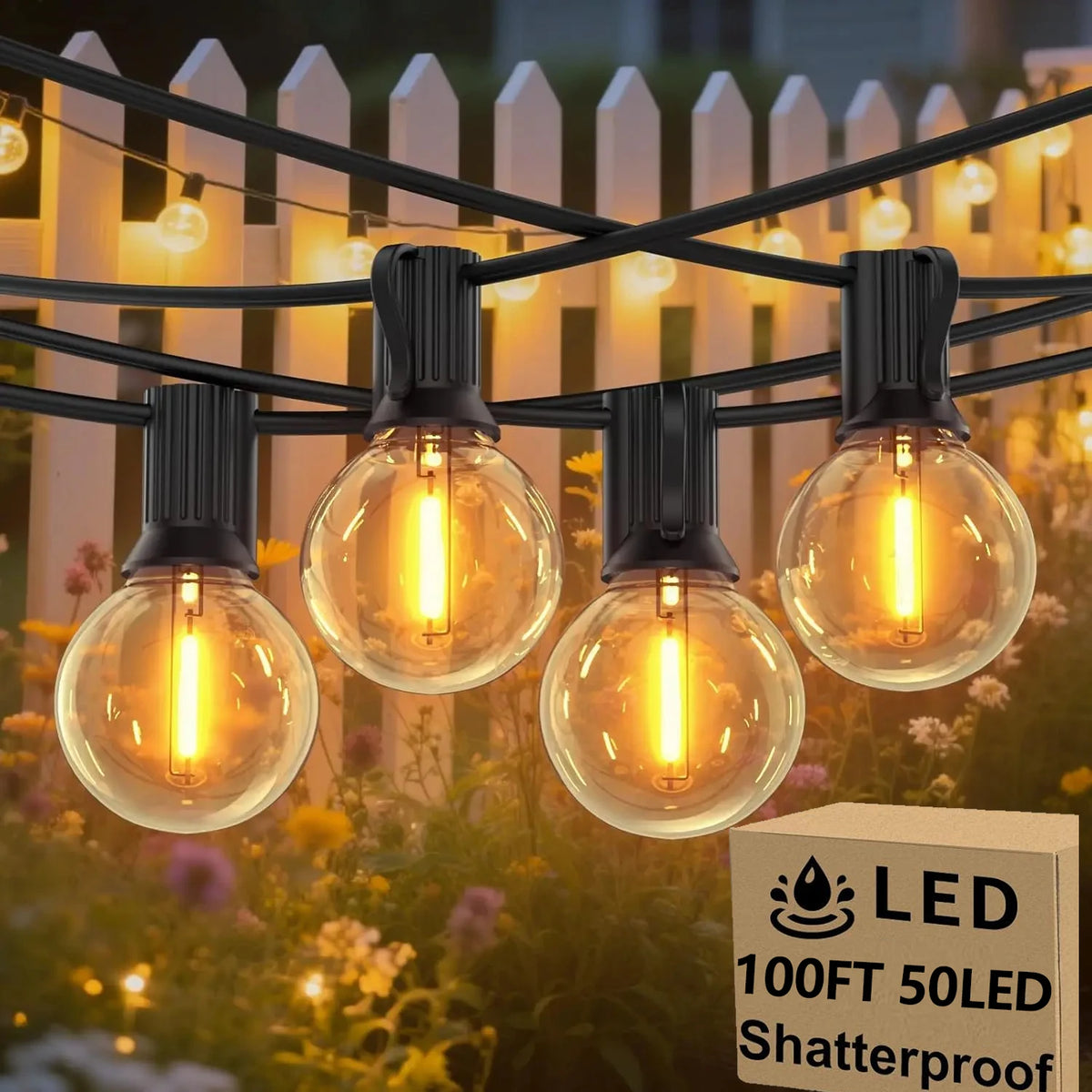 guirlande lumineuse vintage blanc chaud transparent 30m 50 ampoules e12 clips