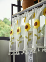 rideau blanc tournesols brodés feuilles vertes franges fenêtre japonais coréen translucide