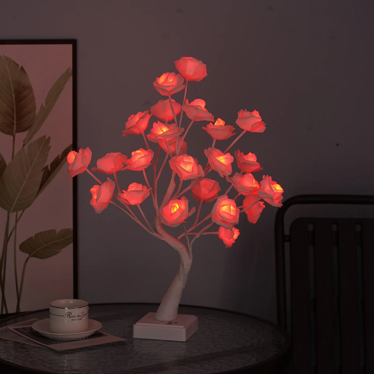 lampe décorative arbre fleurs lumineuses blanc multicolore moderne télécommande USB batterie