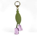 porte clés décoration florale tulipes feuilles vert jaune rose rouge bleu gris violet anneaux