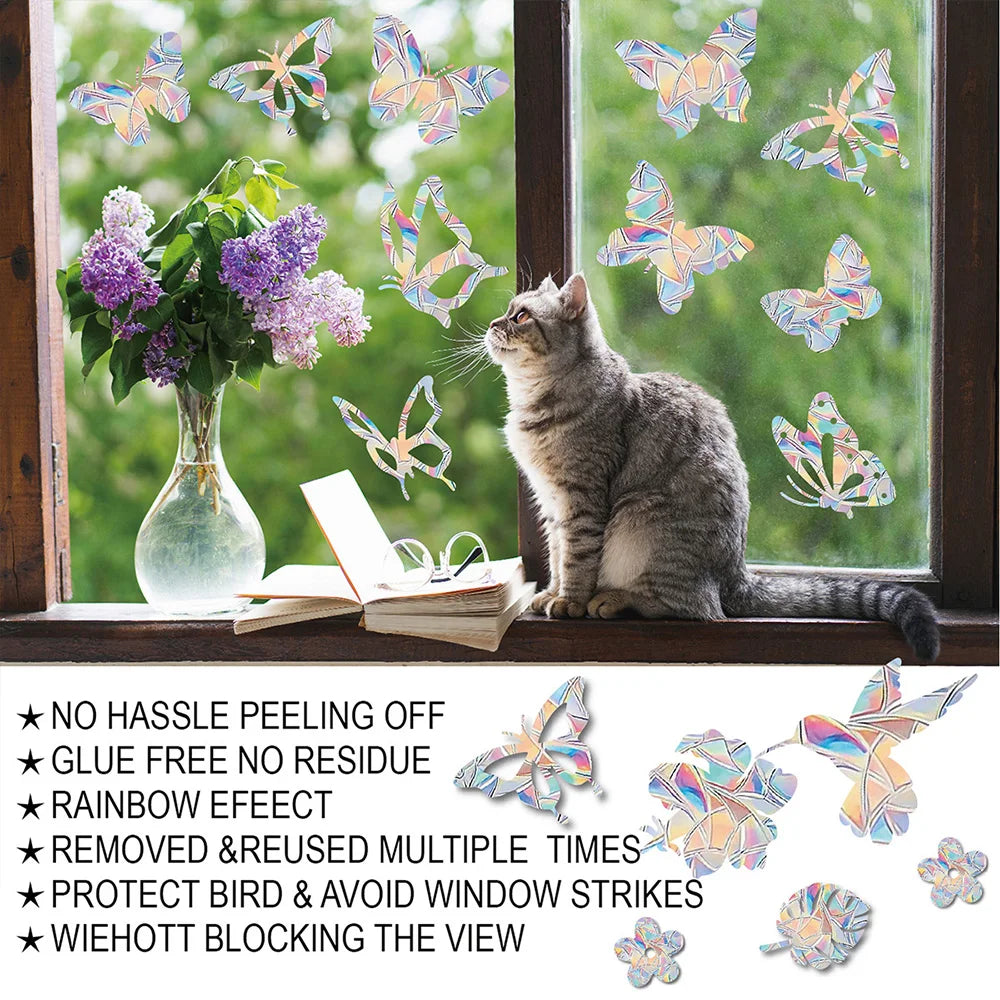 sticker decoratif multicolore geometrique moderne adhesif coeurs papillons champignons feuilles lune echangable fenetre maison