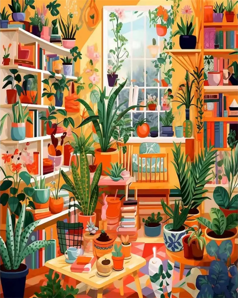 tableau peinture acrylique pinceaux palette paysages végétaux modernes détaillés décoration murale enfants famille