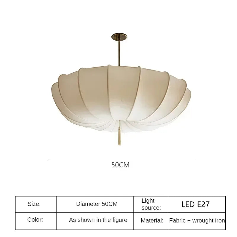 Suspension lumineuse moderne plissée beige clair lumière froide neutre chaude salon chambrehôtel