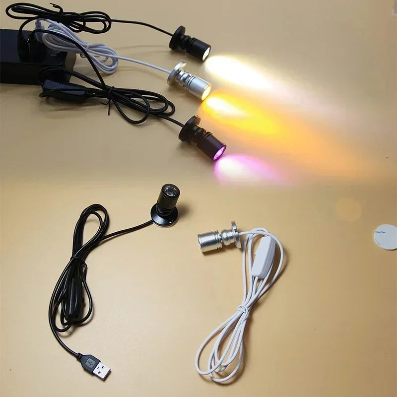 projecteur usb led angle rotatif câble usb interrupteur adhésif moderne compact mini spotlights