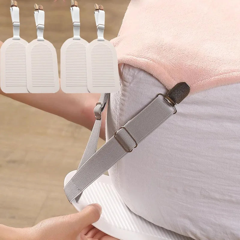 clips draps lit réglables antidérapants attaches matelas blanc gris rose pâle minimaliste utilitaire