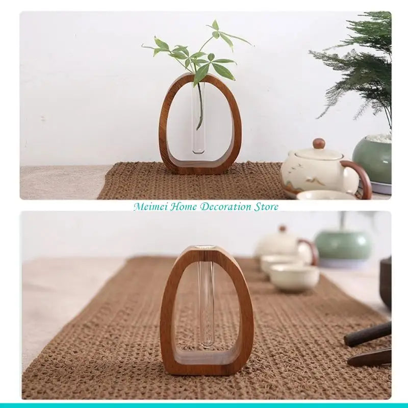 support plante bois marron verre transparent minimaliste moderne métalliques arrangement floral durable fait main