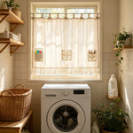 rideau cuisine beige dentelle franges rustique vintage opacité porte clés porte documents sac main