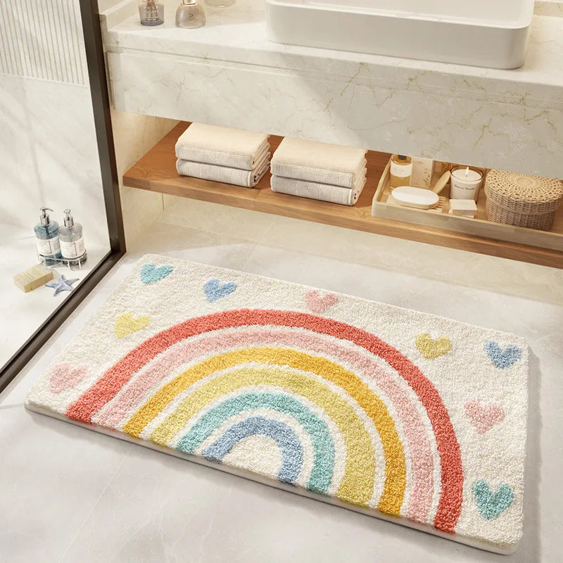 tapis bain fleurs coeurs arc ciel moderne doux absorbant imperméable antidérapant polypropylène polyester