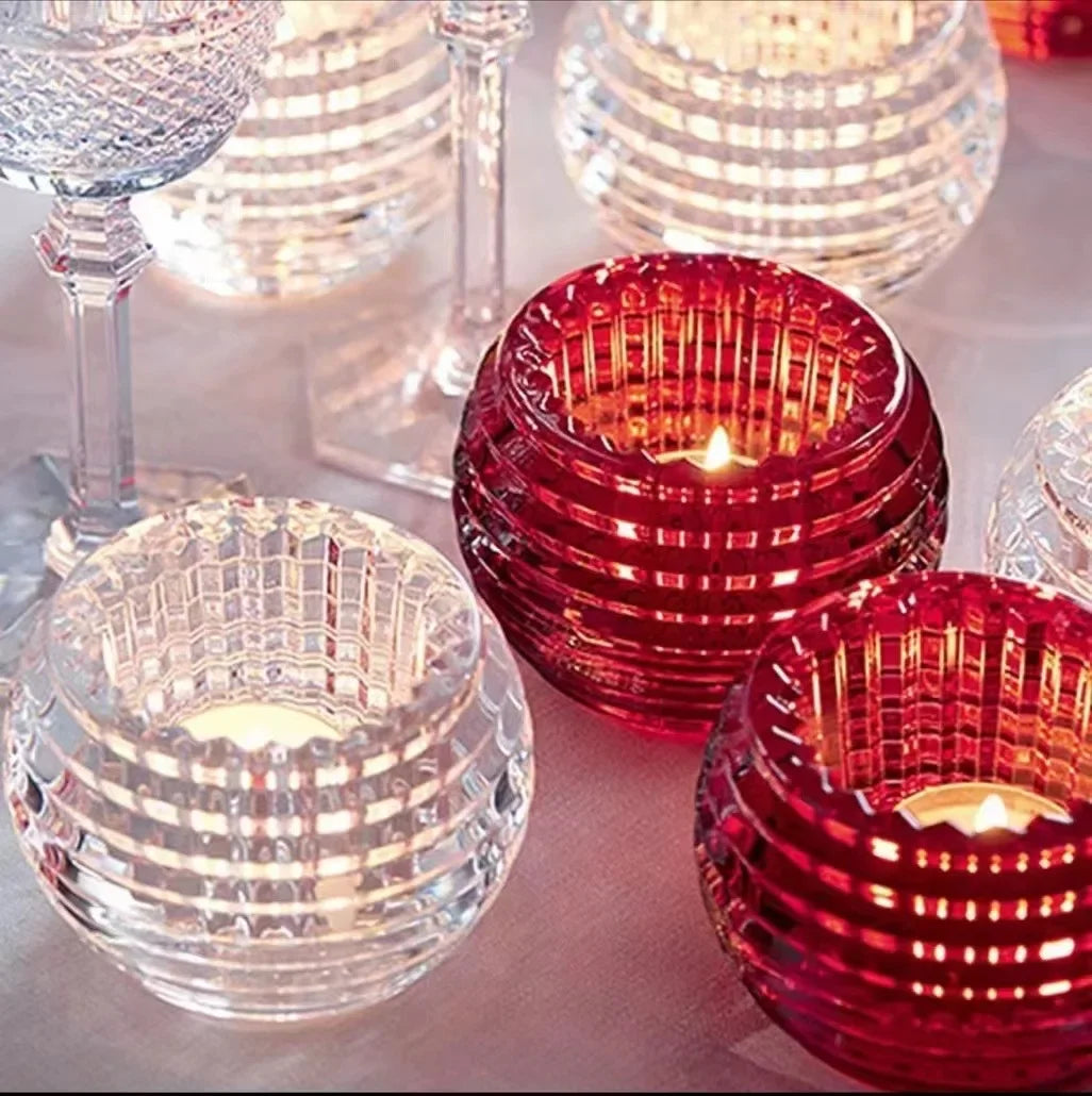 supports bougies transparents moderne rayures horizontales bougie rouge doréDecoration maison fêtes