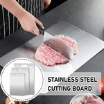 planche découper acier inoxydable moderne poignées lisse brossée cuisine argente