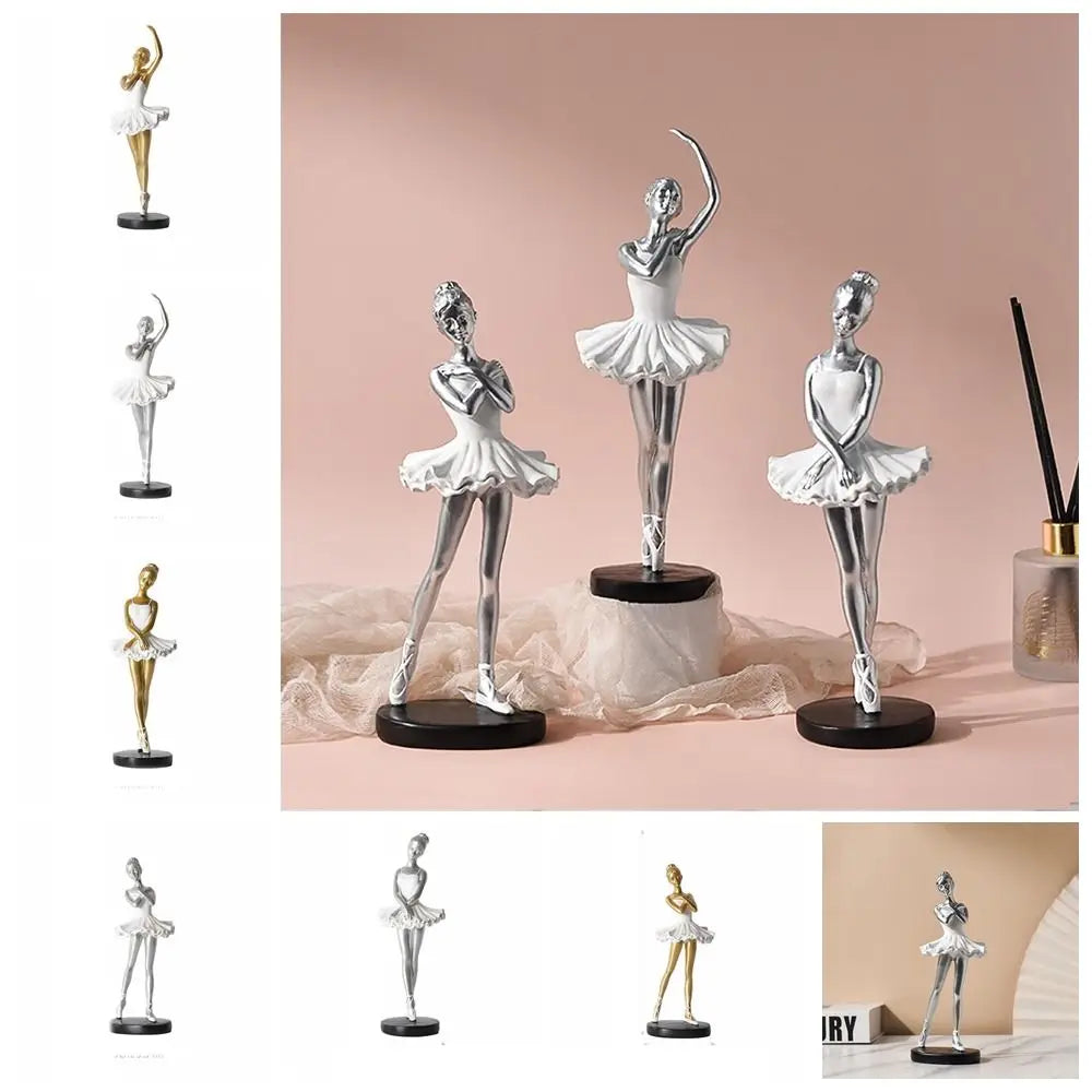 statue danseuse robe ballet posture classique or argent blanc moderne base plate