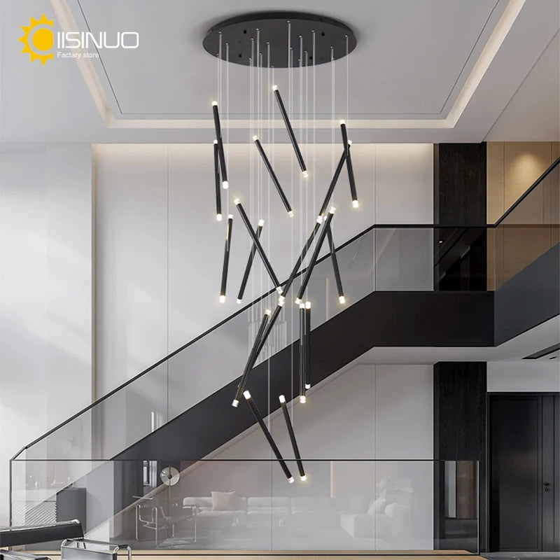 Suspension lumineuse contemporaine minimaliste noir blanc led 108w adjustable 350cm
