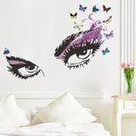 sticker mural yeux stylisés adhésif pvc résistant eau moderne artistique noir violet bleu rose
