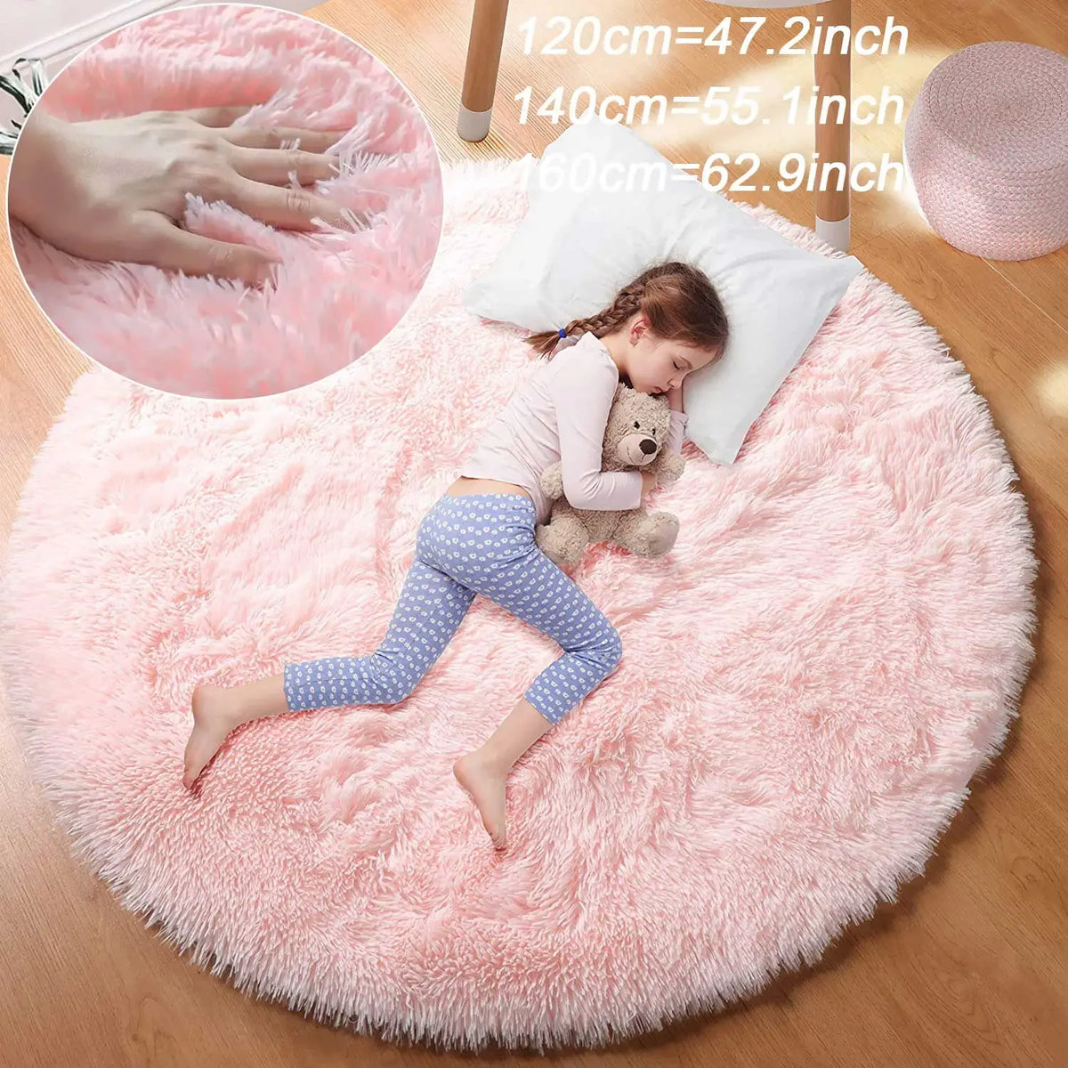 tapis rond peluche douce moderne rose clair salon chambre extérieur blanc opacité adhésif