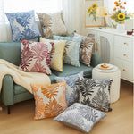 housse coussin brodé feuilles palmier moderne bleu clair beige marron amovible lavable 45x45cm oblong
