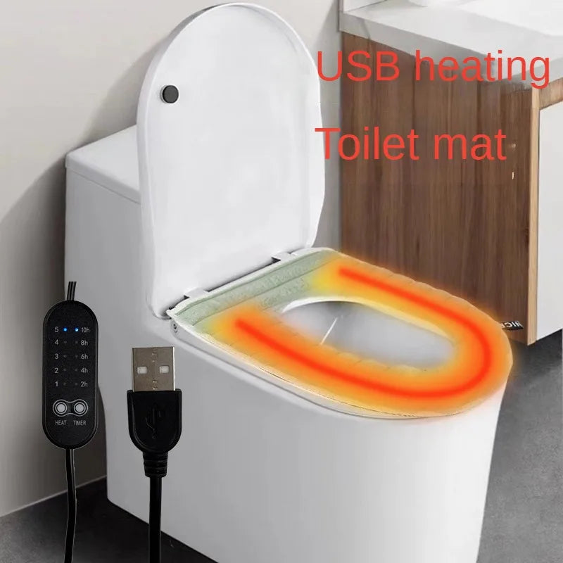 tapis toilette chauffant velours vert clair moderne adhésif câble usb bouton contrôle rechargeable