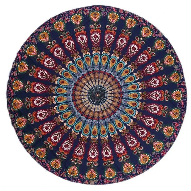 serviette plage ronde motif mandala boho chic coton polyester décorative grande plage été