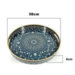 plateau rangement vintage plastique bleu marine motif floral poignées métalliques décoration intérieure classique