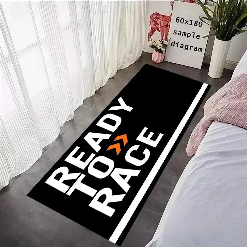 tapis orange rouge noir READY TO RACE moderne antidérapant salon chambre salle bain