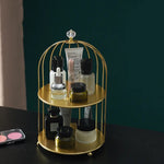 étagère double niveau or rangement cosmétiques parfums cage oiseau pieds dorés