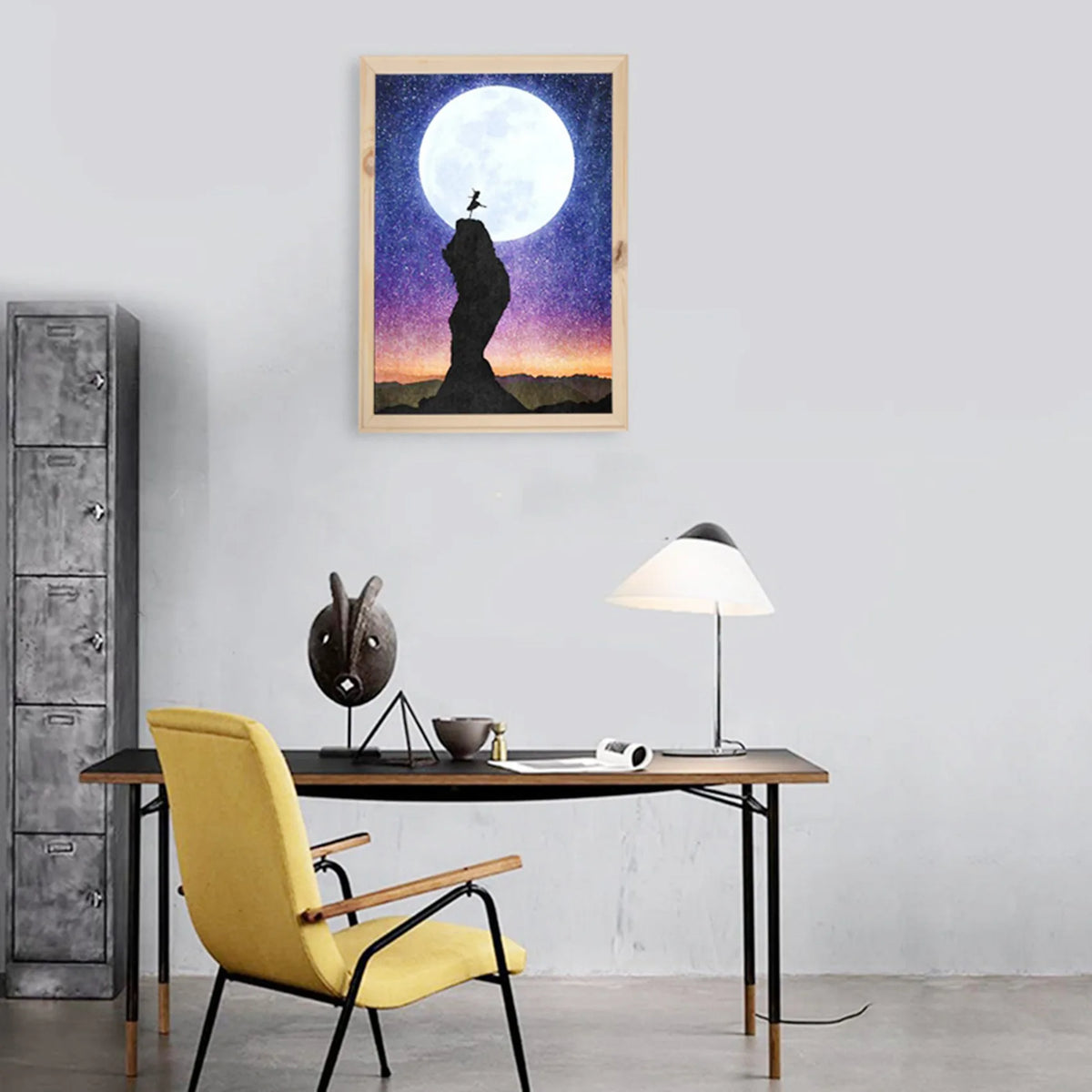 cadre photo bois clair tableau chats paysage lunaire wolv couleur vive bleu rouge chambre