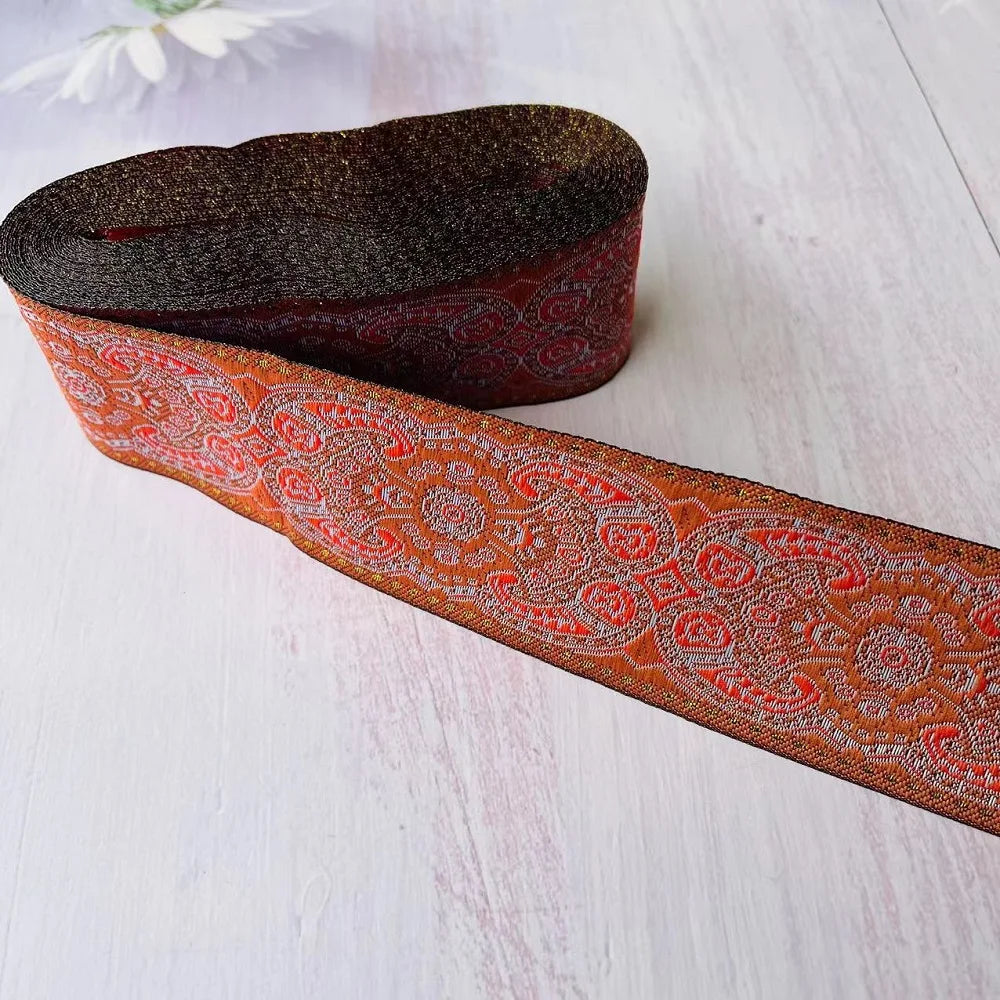 ruban polyester largeur 5cm motifs fleurs broderies couleurs noir bleu vert orange élégant rideaux