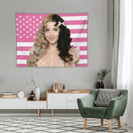 tapisserie moderne rayures étoiles roses blanches chambre salon lavable machine