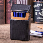 boîte cigarettes étui cuir crocodile noir classique fumer tabac cadeau fumeur rangement portebriquet