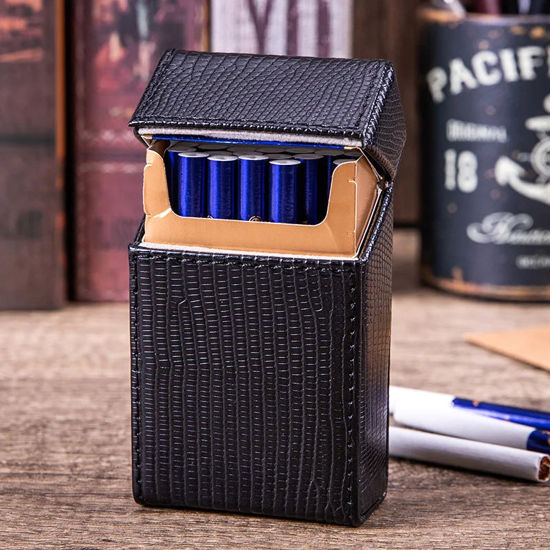 boîte cigarettes étui cuir crocodile noir classique fumer tabac cadeau fumeur rangement portebriquet