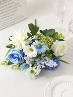 Bouquet artificiel fleurs soie rose blanc bleu orange feuilles vertes décoration mariage anniversaireextérieur classique