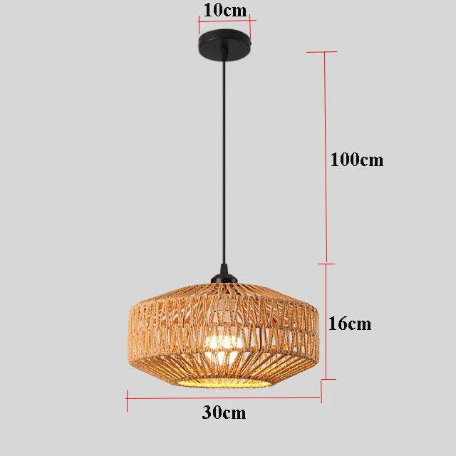 plafonnier suspendu rotin tressé rustique lampes salon chambre semi transparent E27
