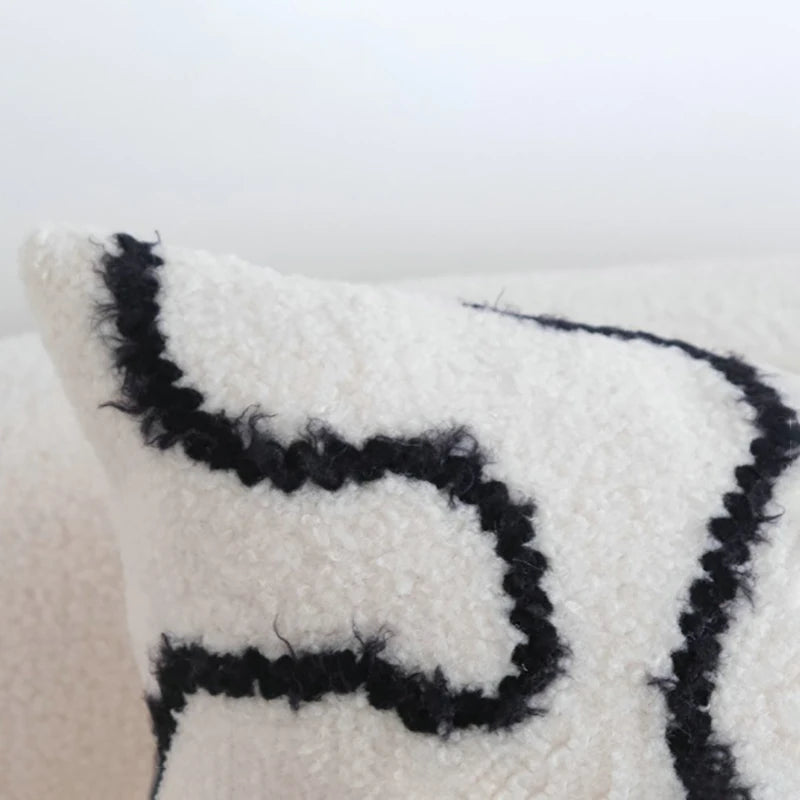 taies d'oreiller géométriques peluche noire blanche abstraction moderne coussin décoratif polyester 45x45cm 30x50cm