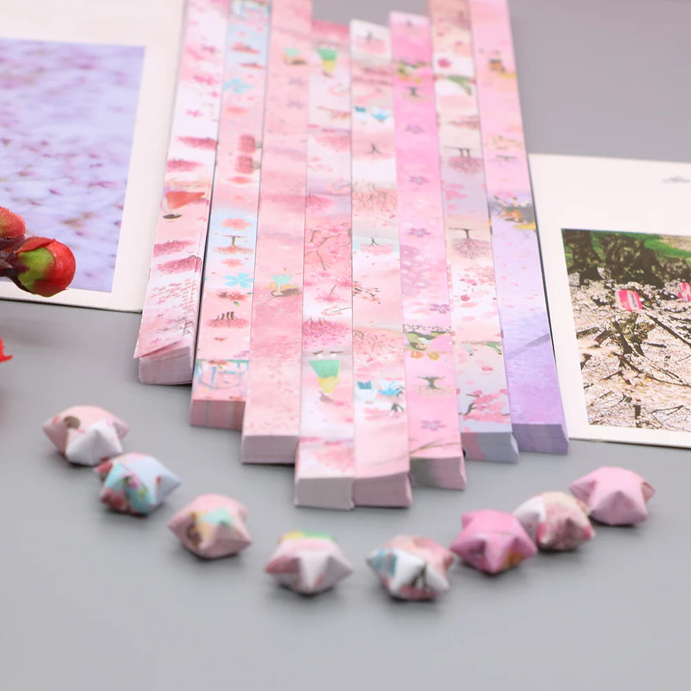 rubans décoratifs fleurs cerisier papier origami étoiles rose blanc bleu vert bricolage fête