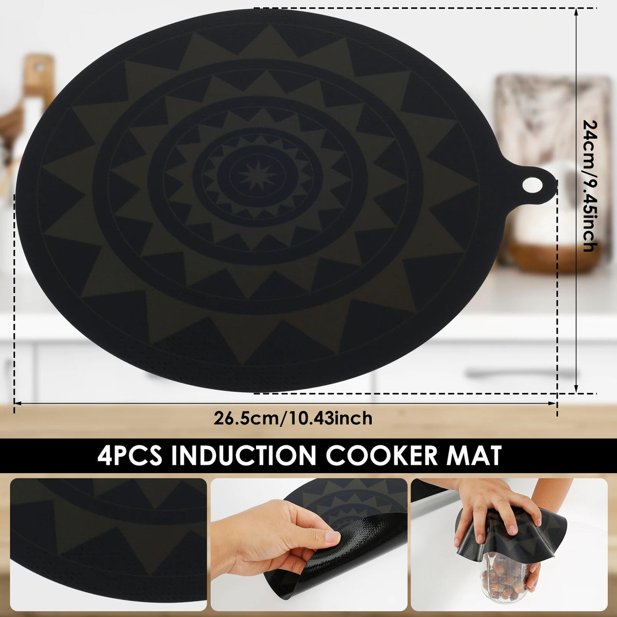 tapis protection induction silicone antidérapant thermochromique noir texturé géométrique pots casseroles