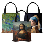 sac main polyester fleurs iris paysage moderne vert bleu beige noir poignées