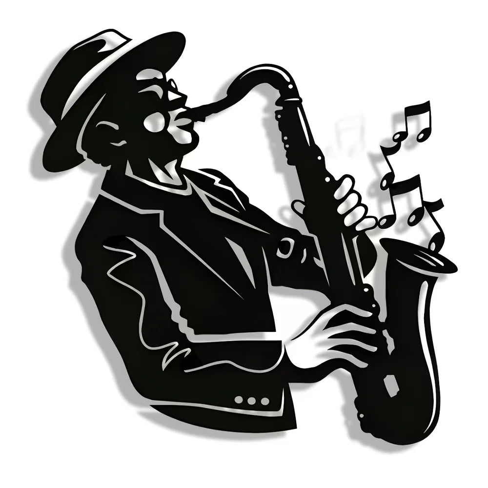 tableau mural noir saxophoniste illustration musicale art populaire décoration salon chambreOpaque 30cmx30cm